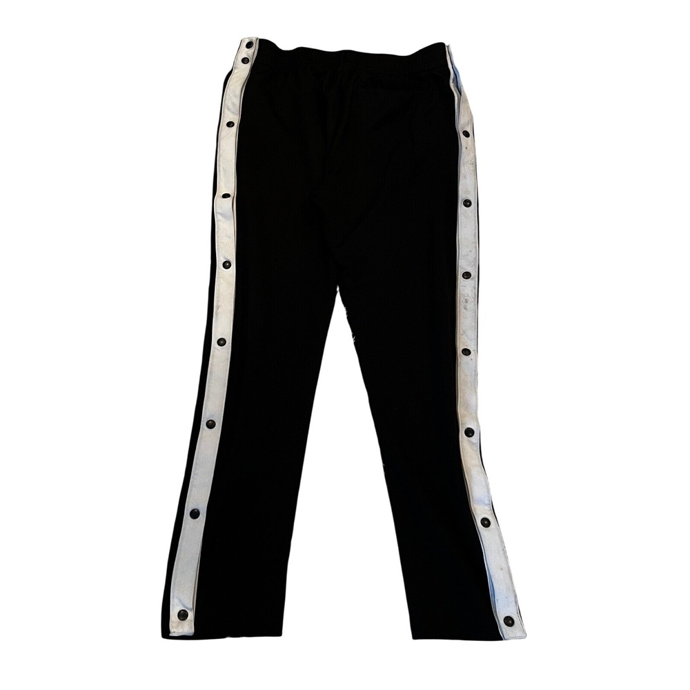 Vtg Y2K Mens Large Black Silver Snap Button Tear Away Break Away Track Pants L